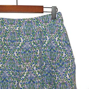 Boden 100% Linen Green & Blue Vine Print Tiered A-Line Skirt - Size 6P